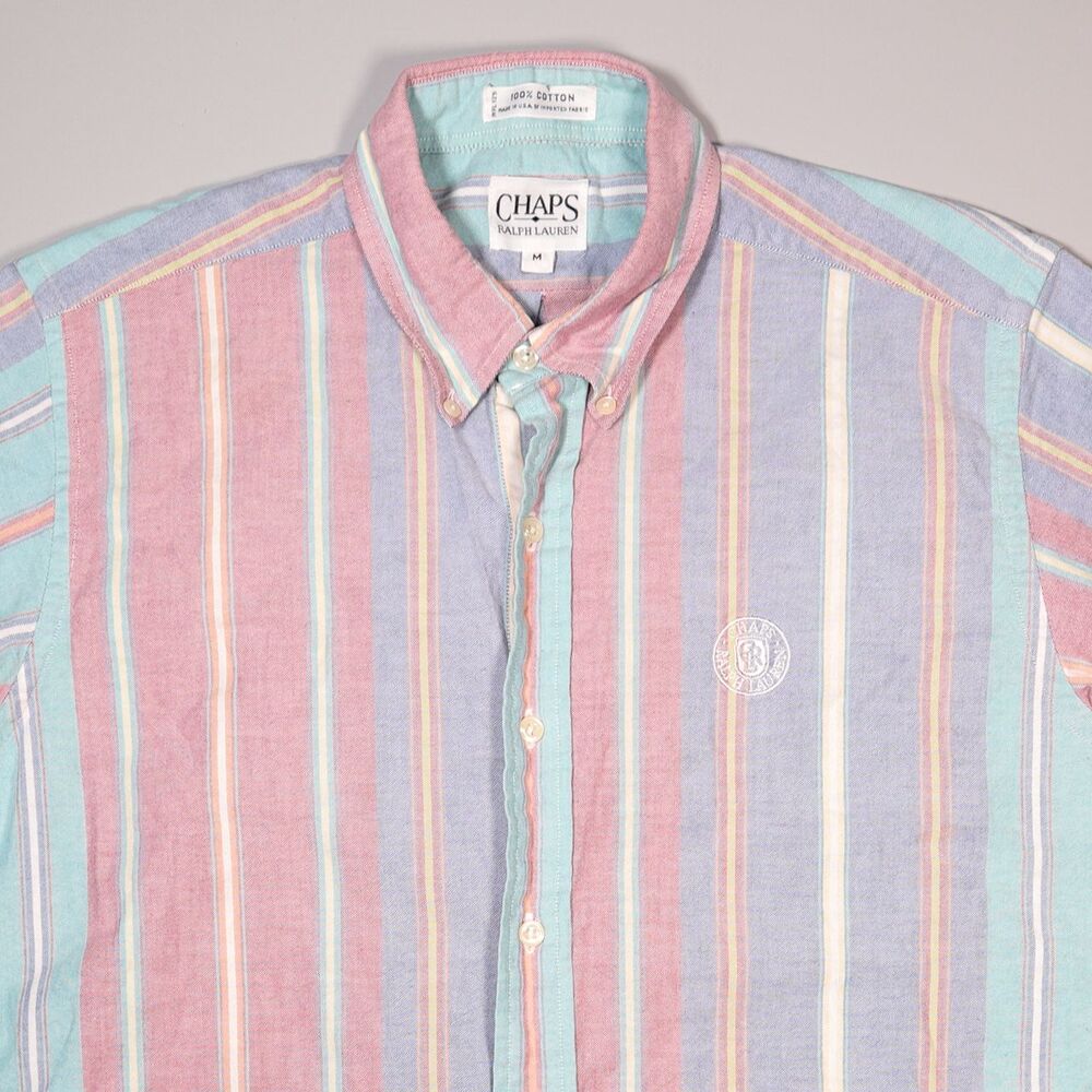 Vintage CHAPS Ralph Lauren Mens Medium Multi Striped Oxford Shirt Made in USA M